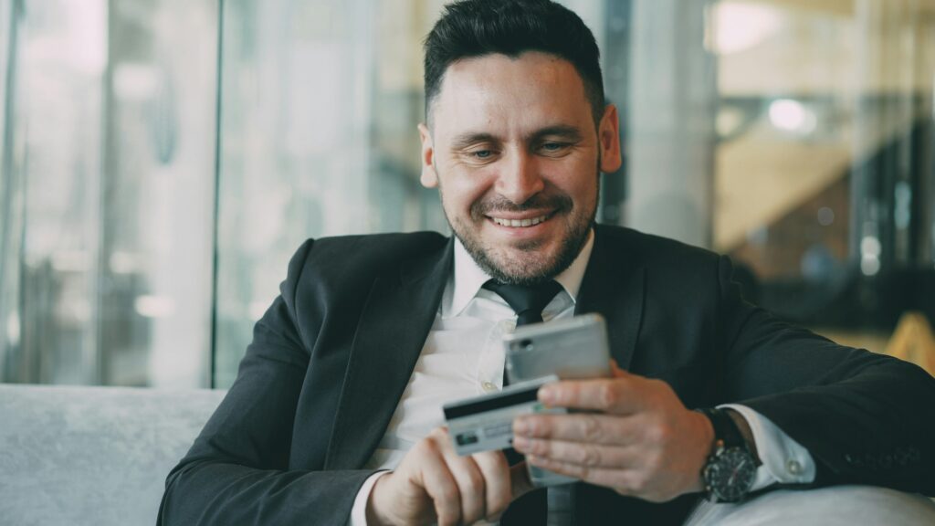man using credit card business digital banking