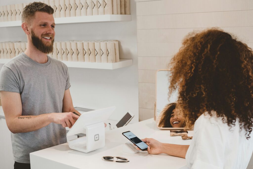 customer checking out customer service purchasing something