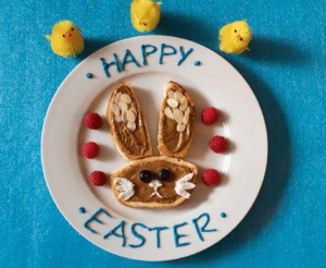 Easter baskets with candy bunny