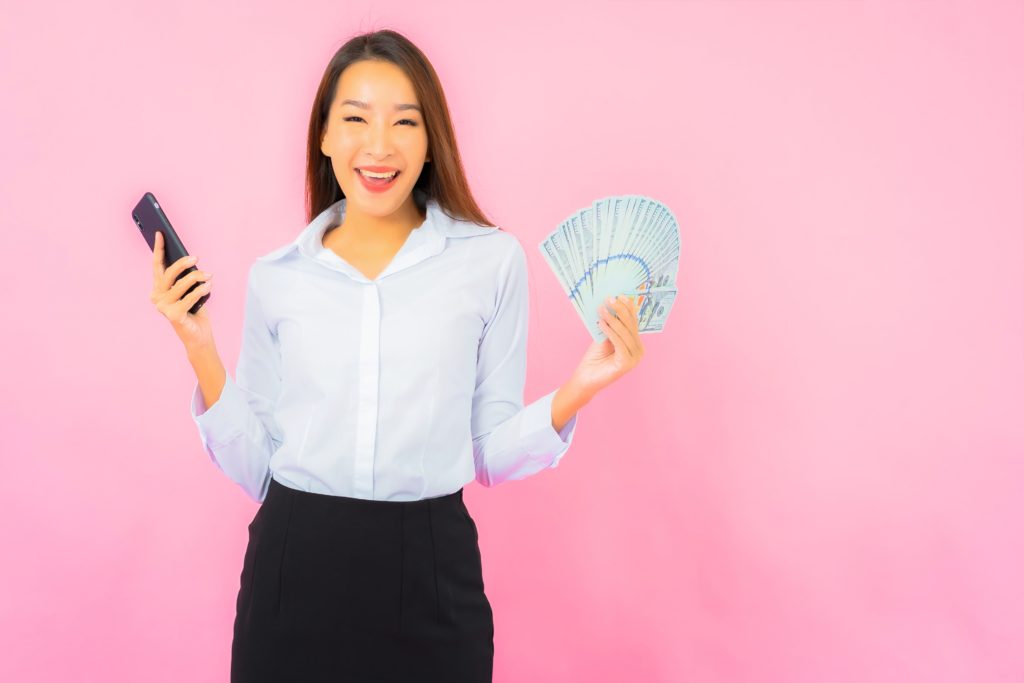 transcription jobs woman holding money