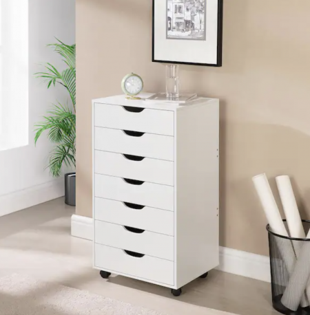 White, 7-Drawer Office Storage File Cabinet on Wheels, Mobile Under Desk Filing Drawer, Craft Storage for Home, Office - feng shui office layout for the spring