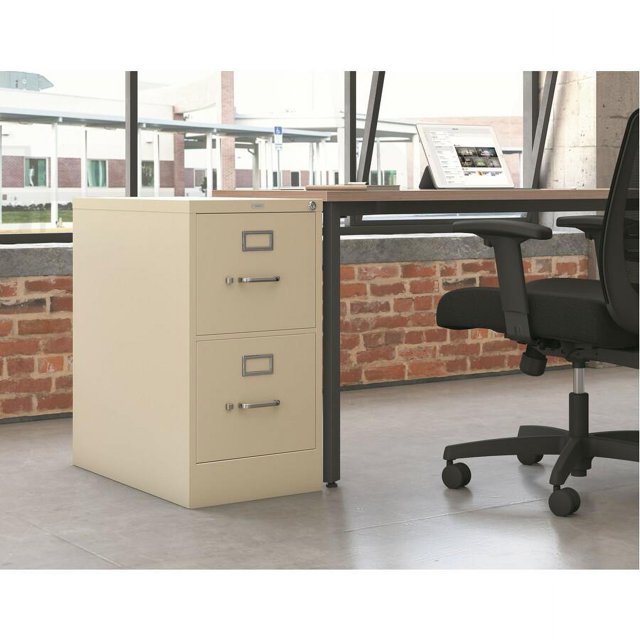 HON H312.P.L 310 Series 15 in. x 26.5 in. x 29 in. Vertical File with 2 Letter-Sized Drawers - Putty workplace furniture