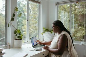 Productive Hybrid Work Setup - woman working from home