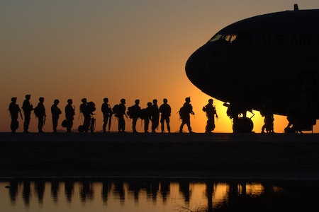 Soldiers in Line to Get in a Plane - veteran job boards