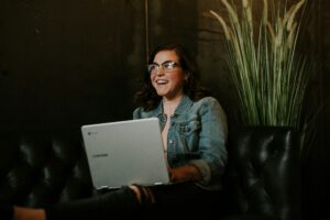 woman on laptop blueprint ai