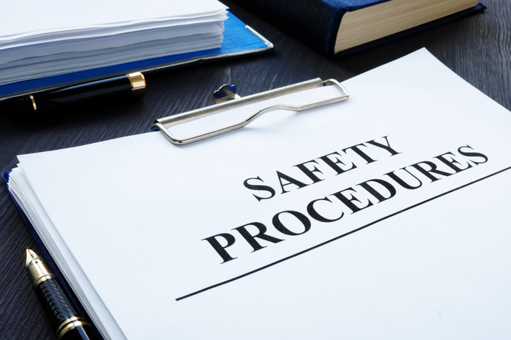Workplace health and safety Procedures with clipboard. winter office safety checklist